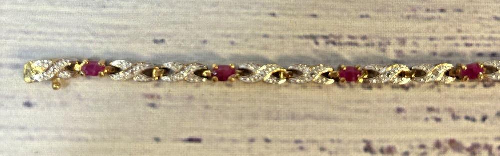 Oval Ruby Diamond Accent XO Swirl Link Tennis Bracelet Costume